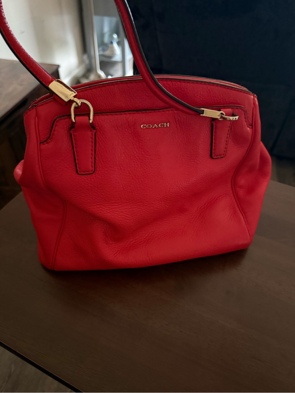 Coach Red Leather Shoulder Bag with Gold Hardware